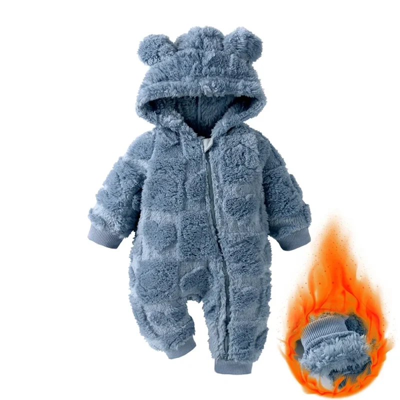 0-18Months Newborn Baby Romper Winter Thicken Flannel Warm Clothes Infant Boy Girl Oneies Pyjamas Heart-Shaped Hooded Jumpsuits
