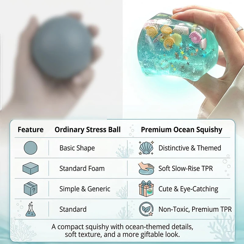 Ocean Shells Squishy Stress Balls Fidget Toy Super Soft Transparent Star Maltose Cubes Squeeze Fidget Toy Adult Stress Relief