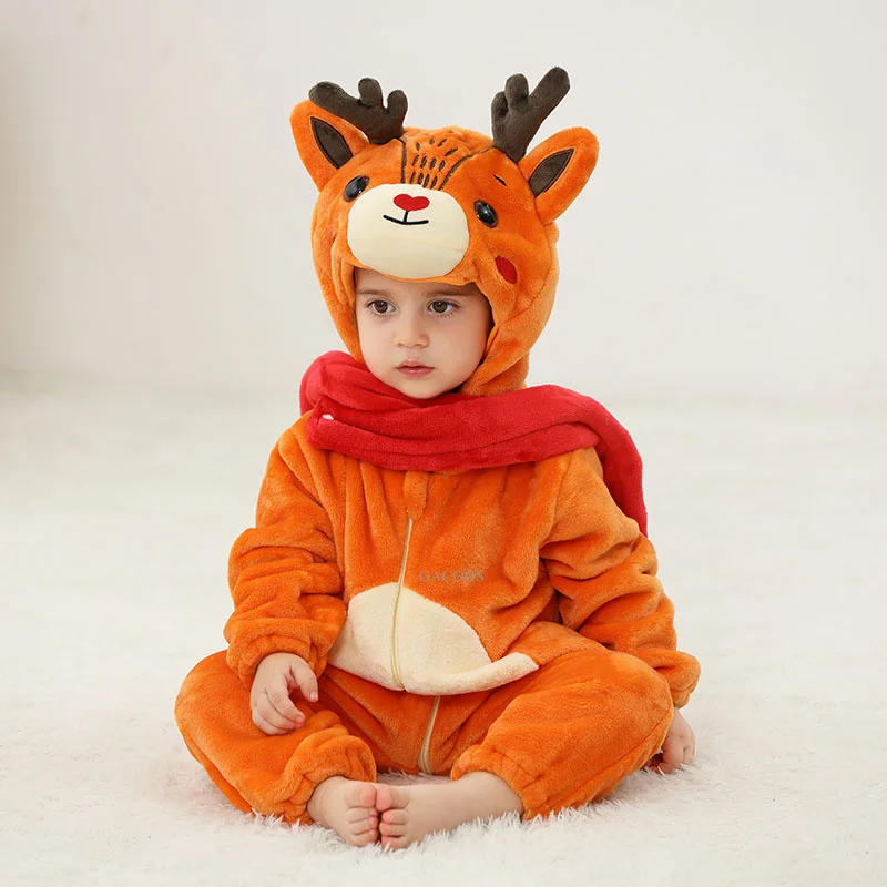 Cartoon Flannel Baby Rompers Unicorn Rabbit Dinosaur Pajamas Cotton Baby Boy Girls Animal Costume Baby Jumpsuit Kigurumi Outfits
